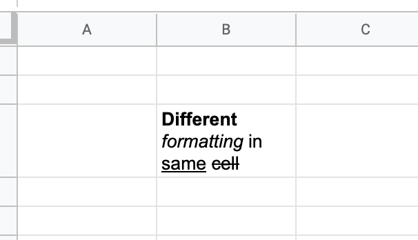 Bold, italics, undeline, and strikethrough in same google sheets cell