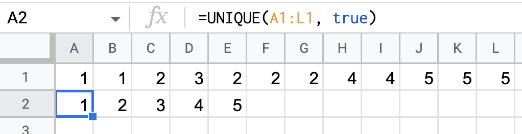 UNIQUE function with a horizontal range in Google Sheets
